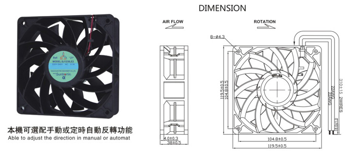 臺灣三巨SJ1238LE6-AEC軸流風機